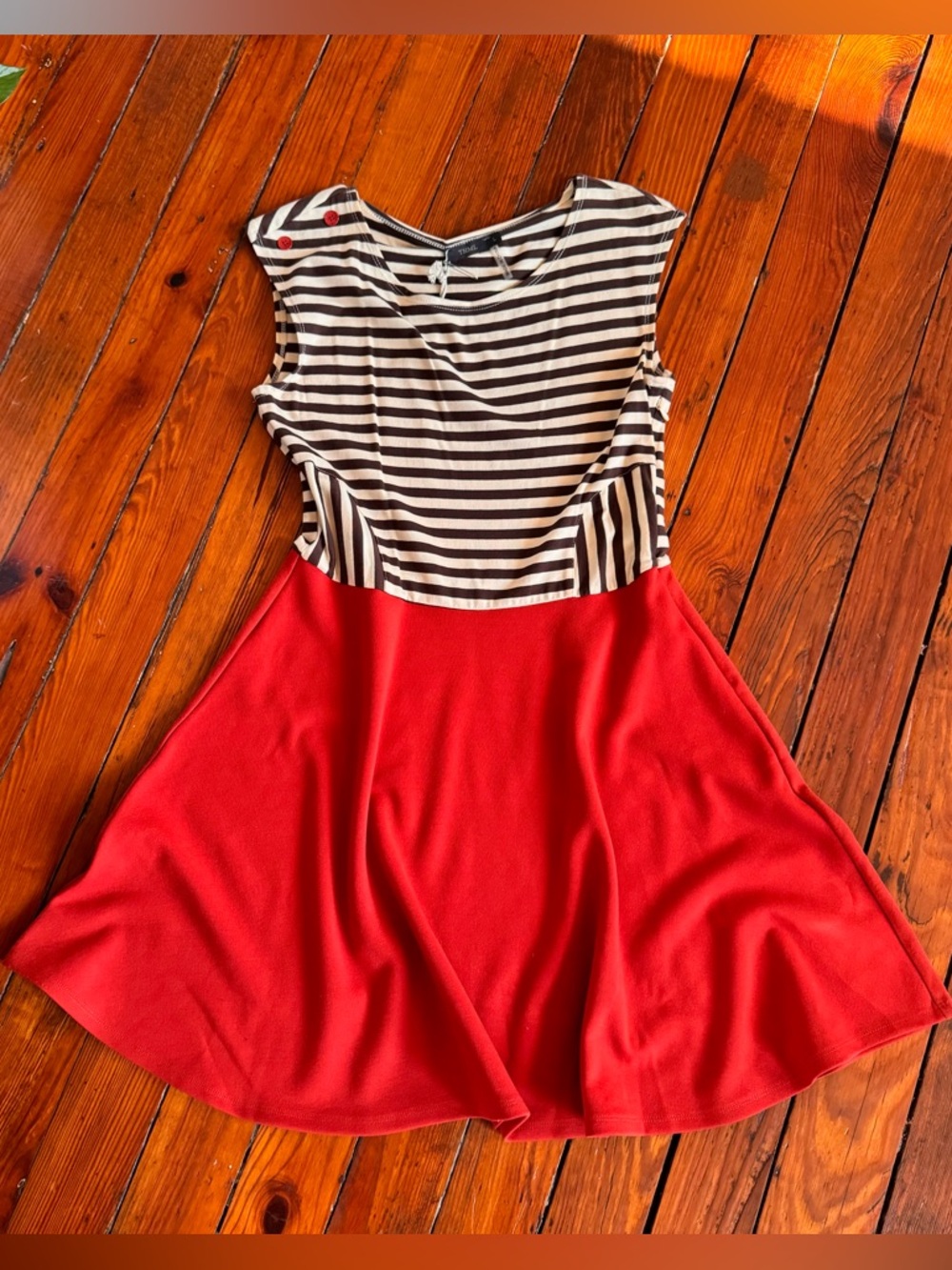 Striped Tan & Brown Top with Burnt Orange Skirt Fit-and-Flare Dress SZ L NWT